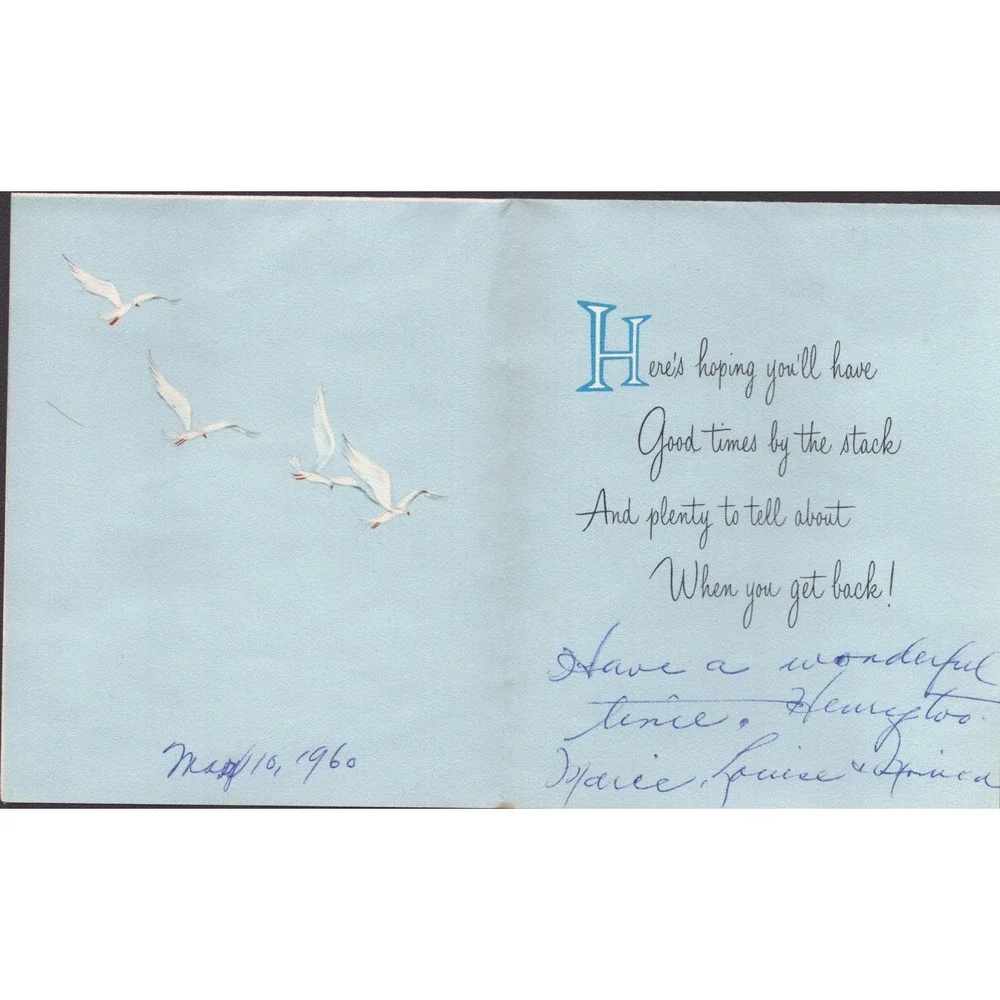 Vintage 1960s Bon Voyage Greeting Card Norcross Ocean Liner Seagulls Used